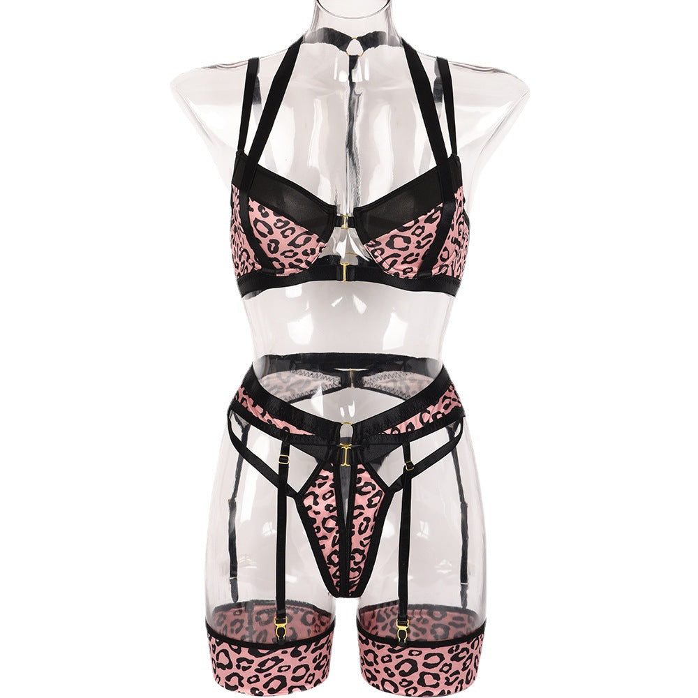 LSLJS Women's Sexy Underwear Sexy Ribbon Splicing Leopard Breast Exposed  Process Three-Piece Set, Lingerie Sets on Clearance